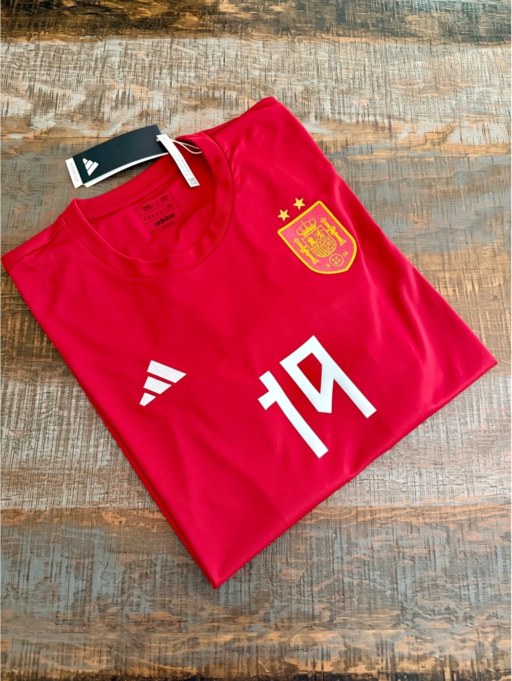 2 Starts World Champions Lamine Yamal Spain Adidas Red and Silver Jersey 2XL